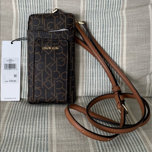 NWT Calvin Klein Logo Faux Leather Phone Crossbody Bag
